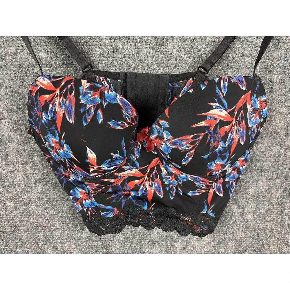 Adore Me Bra Womens 32B Black Lace Longline Underwire Adjustable New No Tag